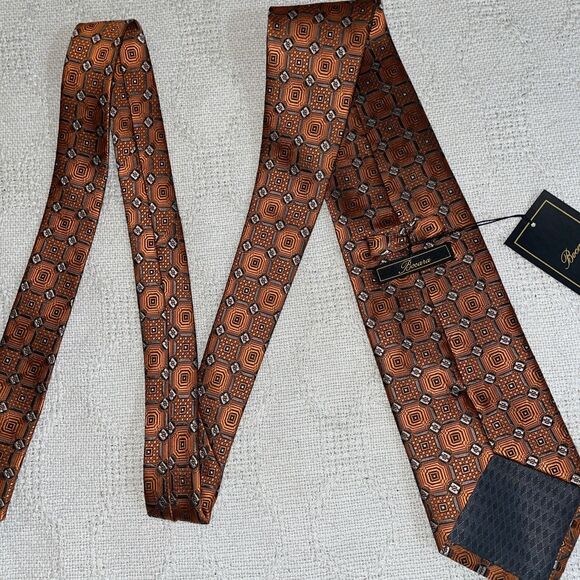 Bocara Men’s Dress Tie Size 57” 4” Orange Geometric Business Formal NWT - Picture 10 of 12